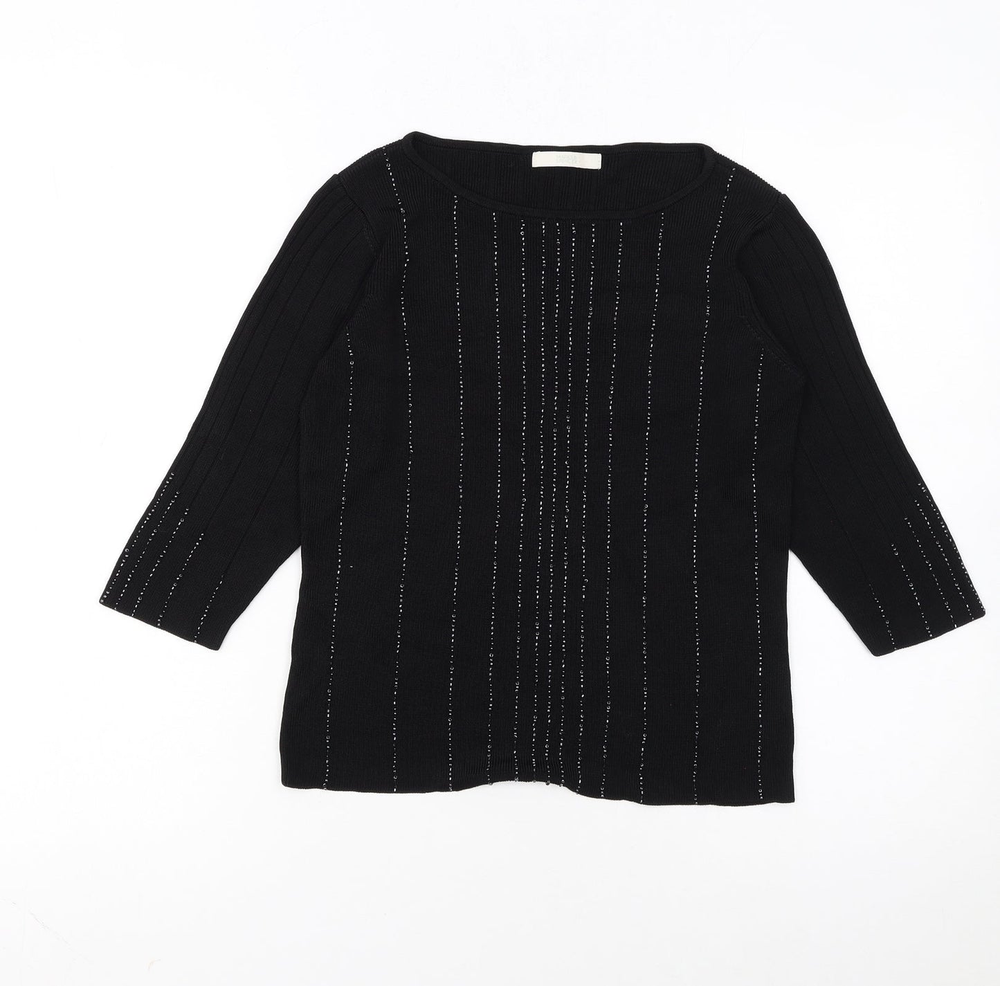 Marks and Spencer Womens Black Size 12 Beaded Scoop Neck 3/4 Sleeve Jumper