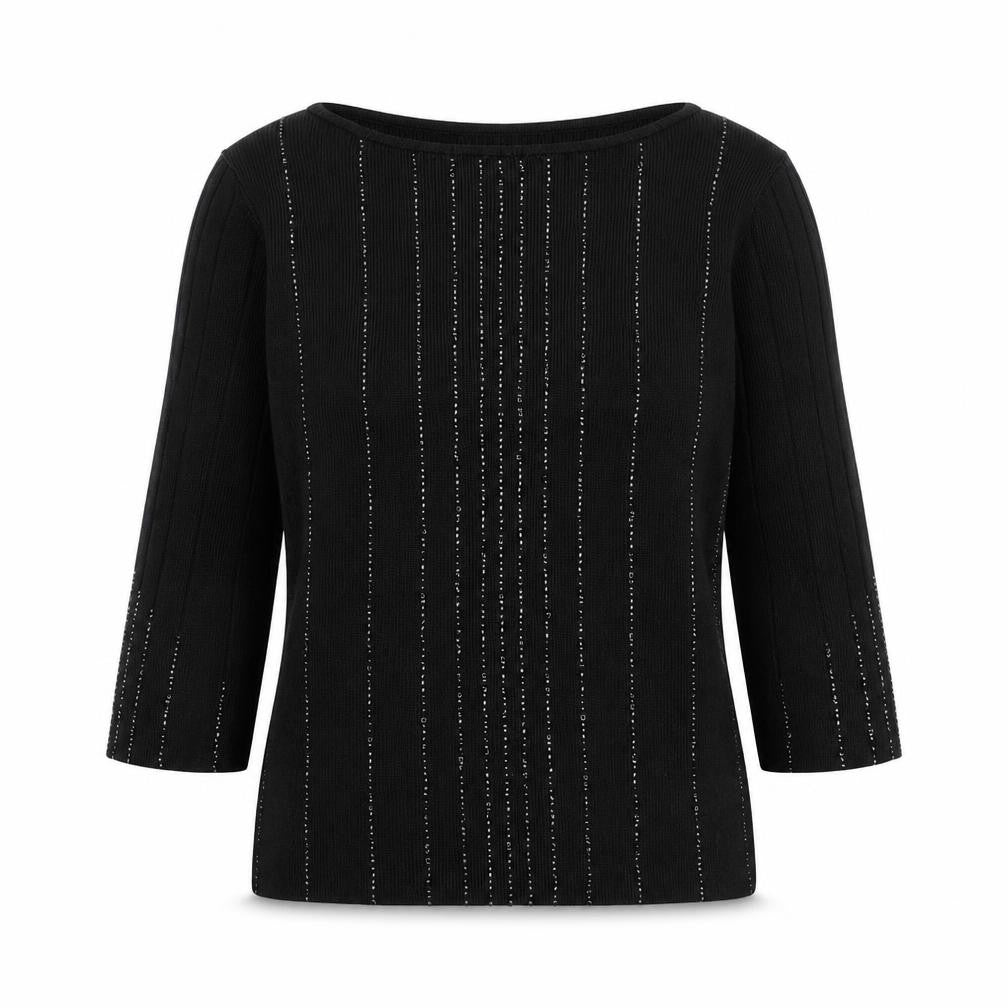 Marks & Spencer Womens Black Size 12 Beaded Scoop Neck 3/4 Sleeve Jumper