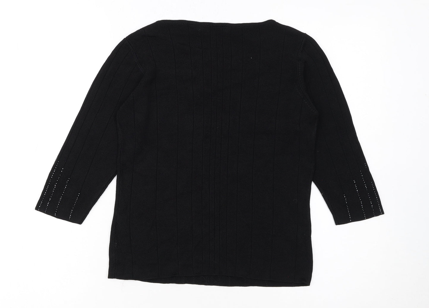 Marks and Spencer Womens Black Size 12 Beaded Scoop Neck 3/4 Sleeve Jumper