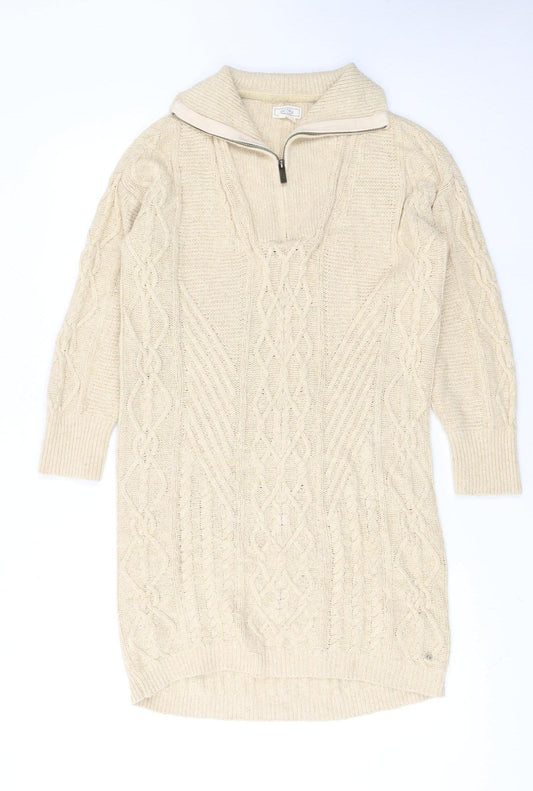 Fat Face Women Beige Cotton Knit Jumper Dress Size 6