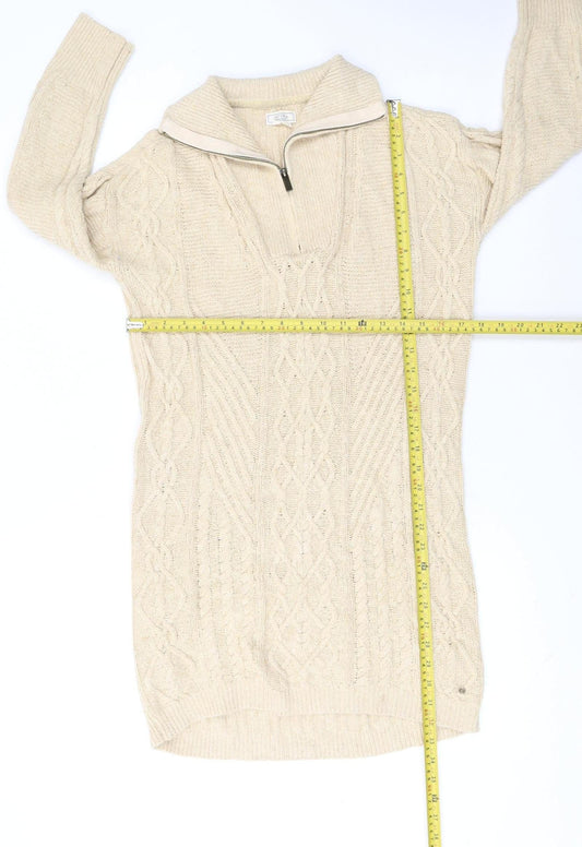 Fat Face Women Beige Cotton Knit Jumper Dress Size 6
