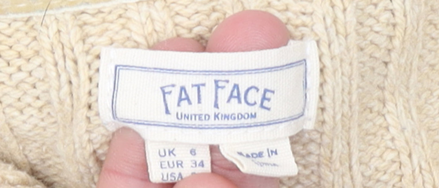 Fat Face Women Beige Cotton Knit Jumper Dress Size 6