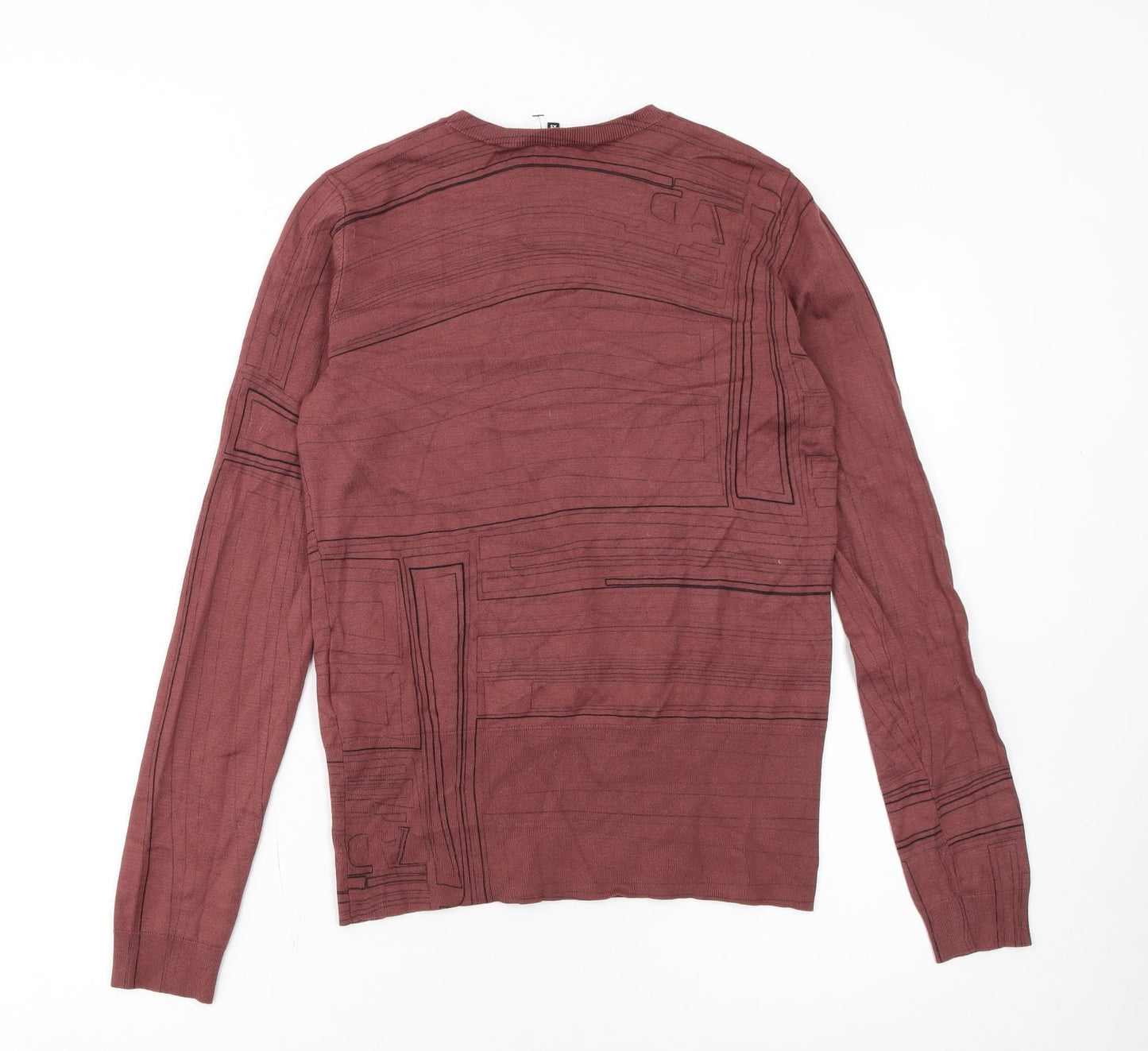 Adolfo Dominguez Womens Brown XS Crew Neck Geometric Knit Jumper