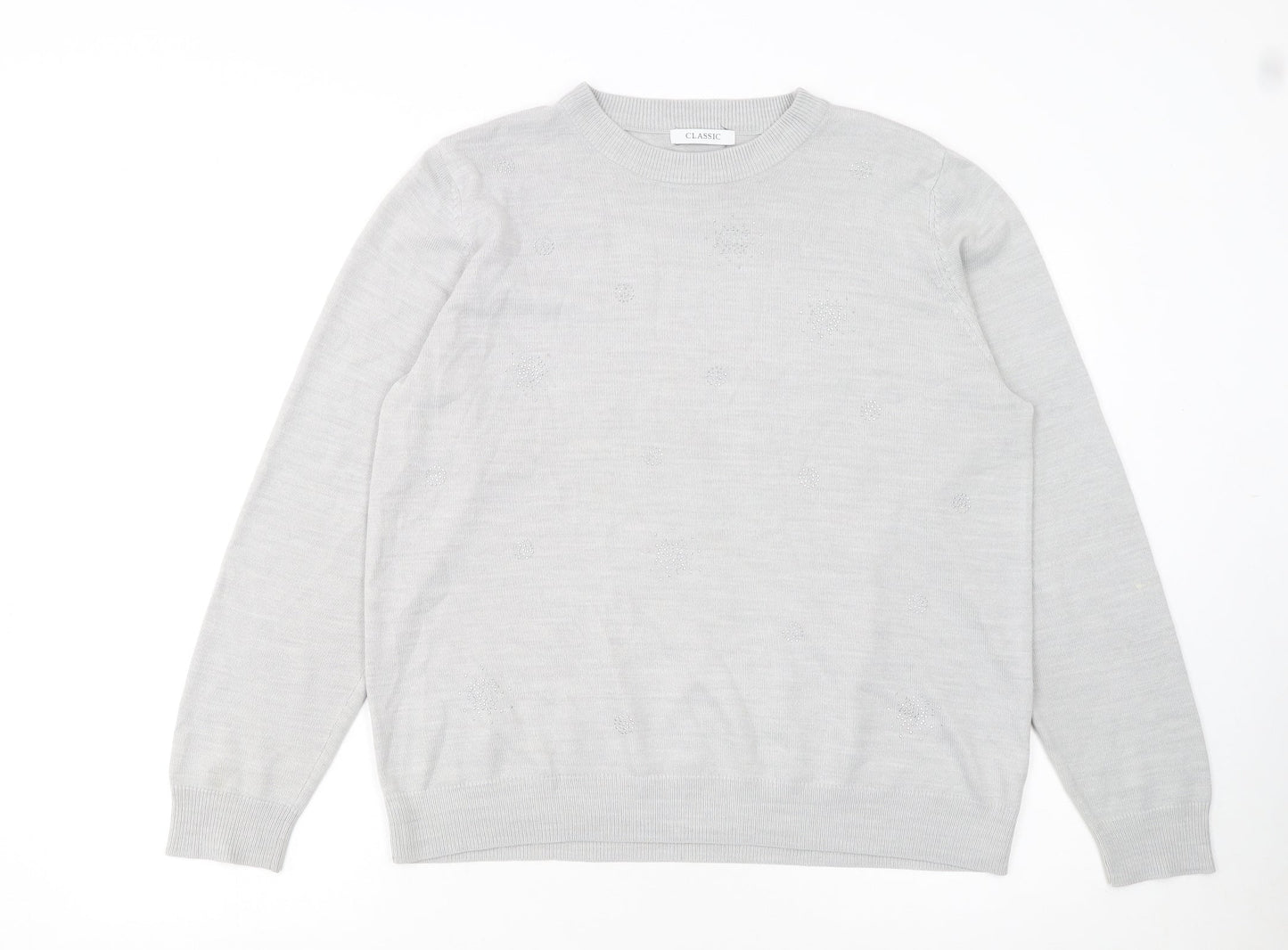 Marks and Spencer Womens Grey Beaded Crew Neck Pullover Jumper Size 16