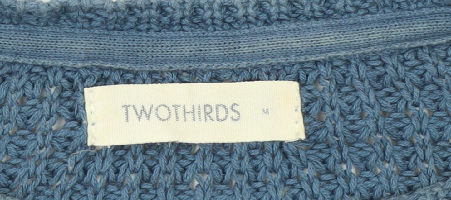 TWOTHIRDS Women Blue Waffle-Knit Cotton Pullover Jumper M