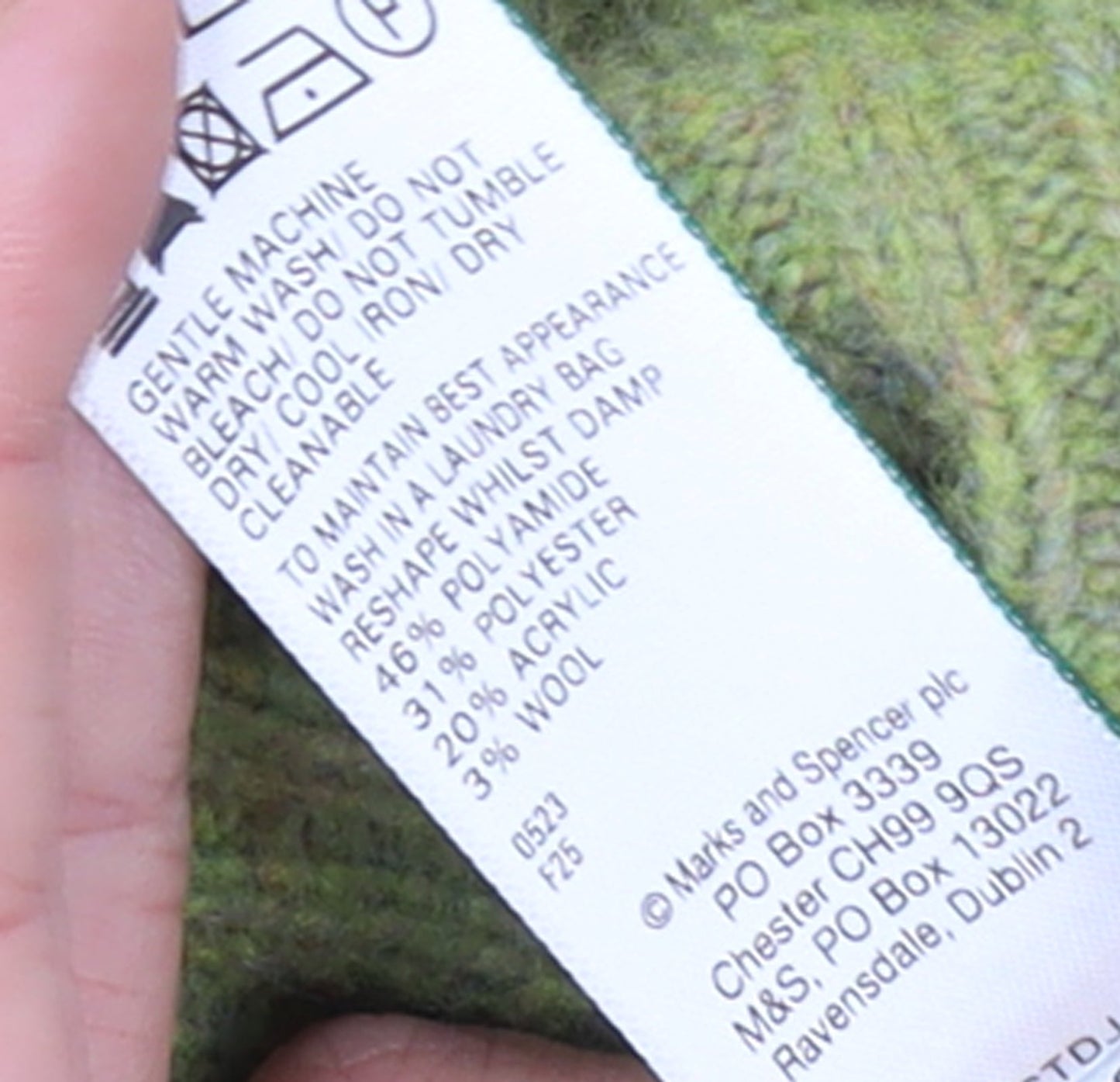 Marks and Spencer Women's Green Ribbed Crew Neck Wool Blend Jumper Size S