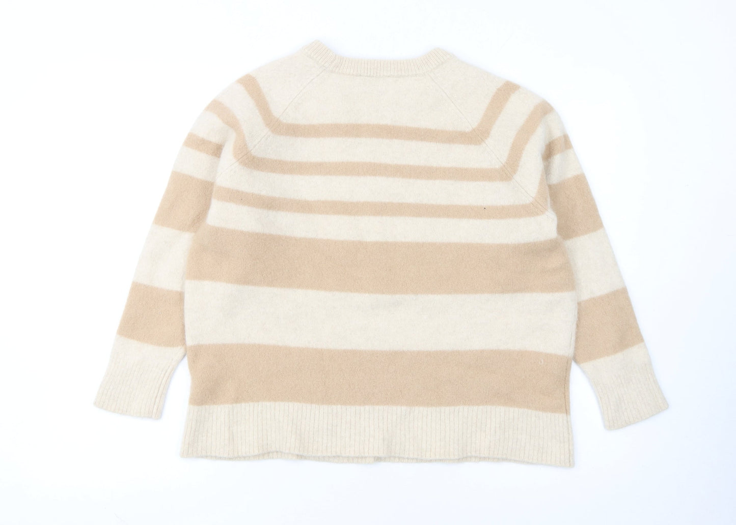 Next Women Beige Striped 100% Cashmere Crew Neck Jumper XL