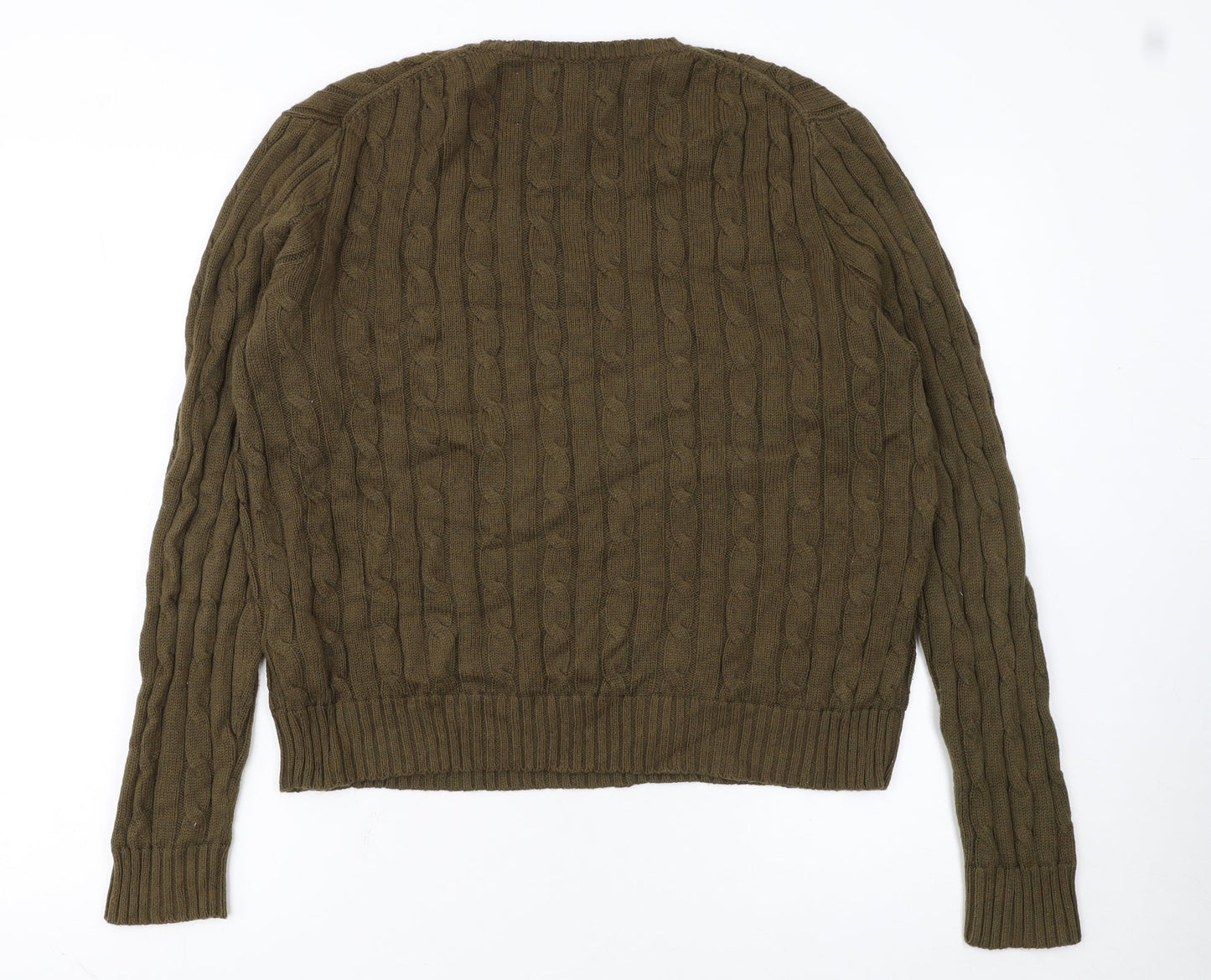 Ralph Lauren Women Brown Cotton Cable-Knit V-Neck Jumper L