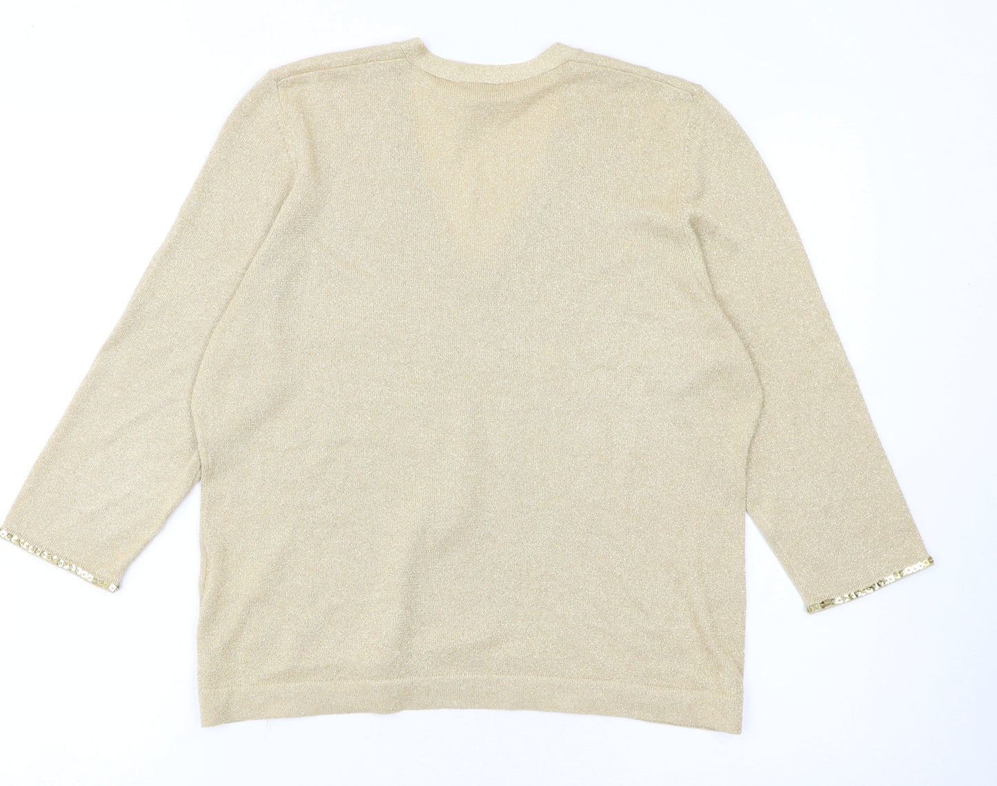 Anne Brooks Womens Beige Petite Size 16 Sequin V-Neck Jumper