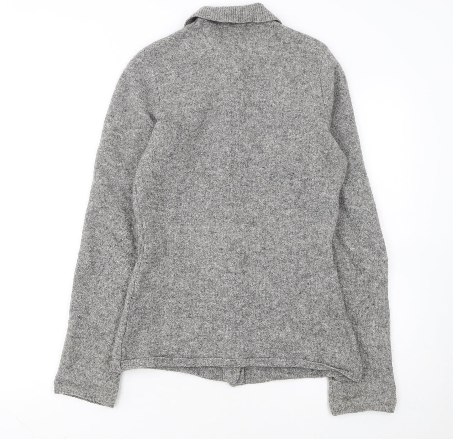 Next Womens Grey Merino Wool Collared Button Cardigan Size Small
