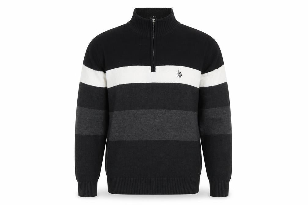 U.S. Polo Assn. Men’s Black 2XL Striped 1/2 Zip Knit Jumper