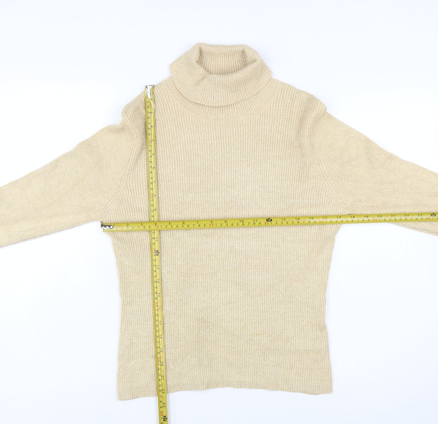 Worthington Women Beige Roll Neck Knit Jumper L Long Sleeve