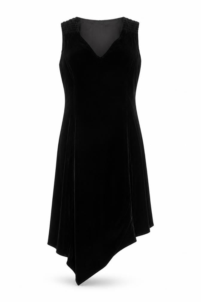 Jolibel Women's Black Velvet Asymmetric Sleeveless Midi Dress Size 8