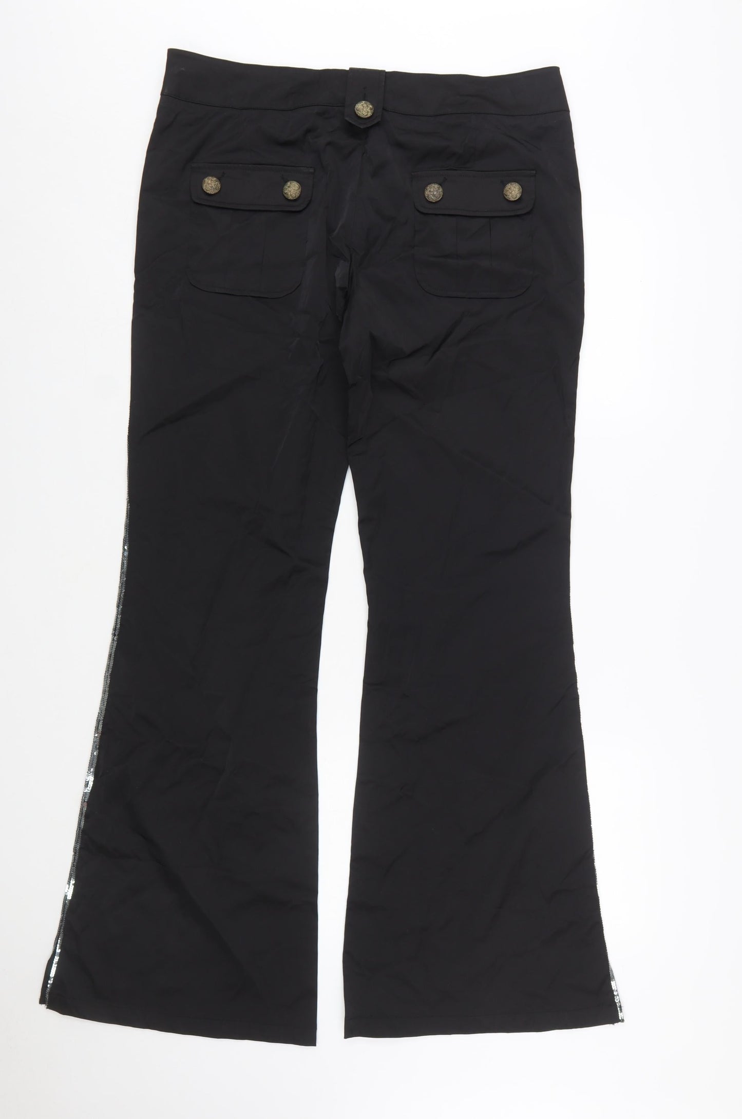 Tracy Porter Women's Black Flared Sequin Trim Stretch Trousers Size 10