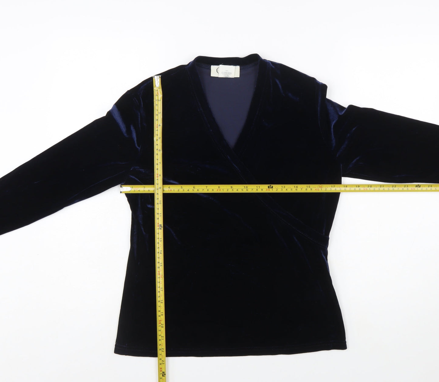 Cleo Women's Blue Velvet Wrap Blouse Size S Long Sleeve