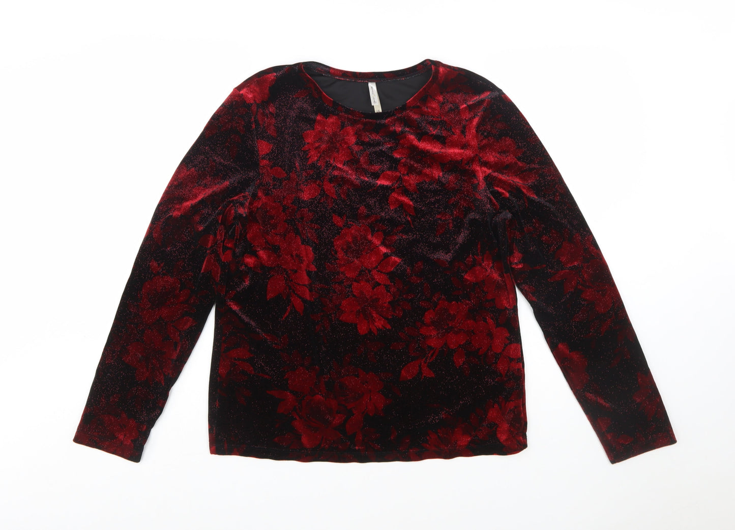 Wild Fable Women's Red Velvet Floral Long Sleeve Blouse Size L