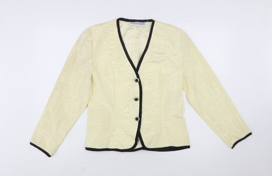 Jessica Howard Women Ivory Black Trim Blazer Size 14 Classic Fit