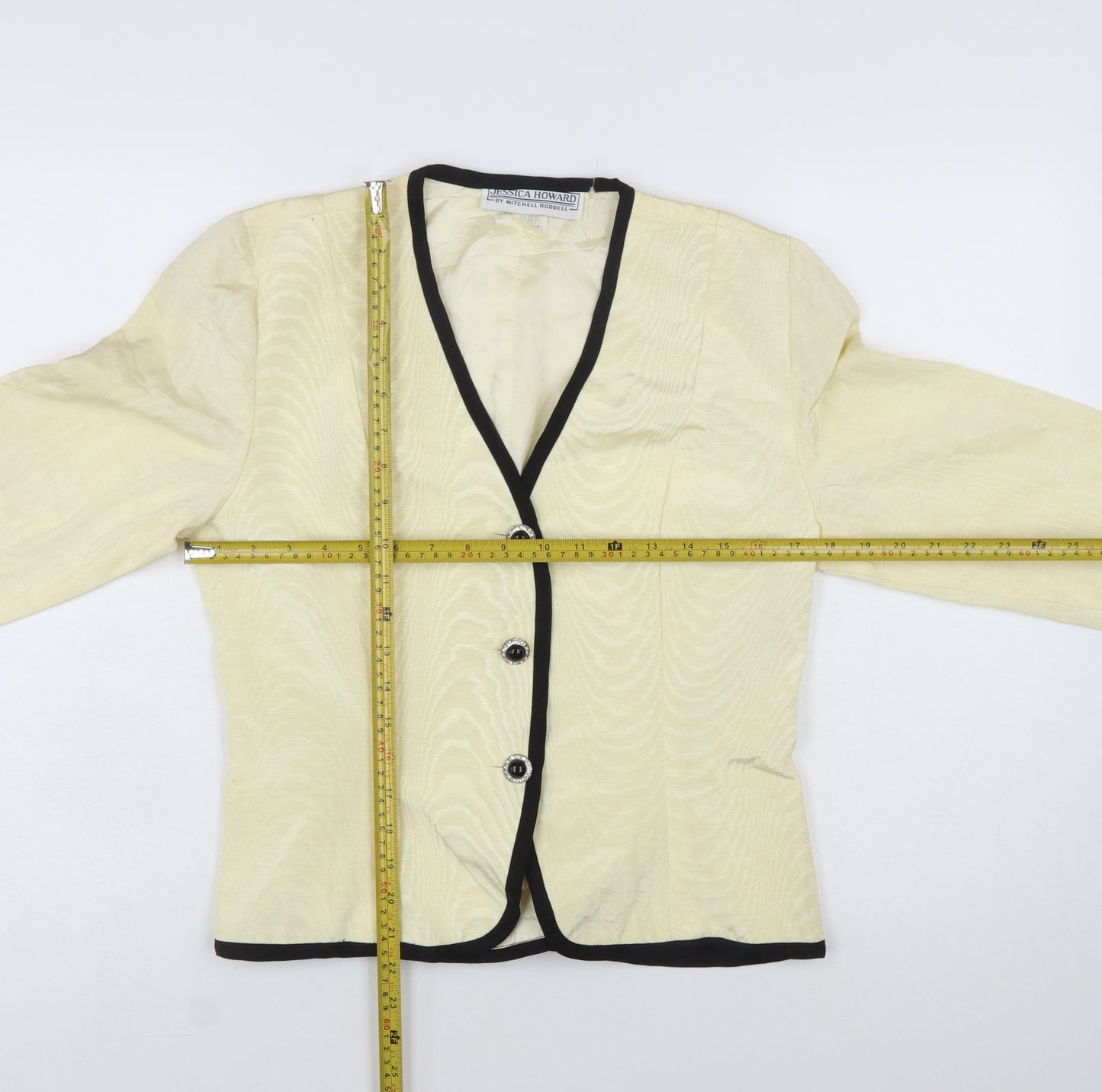 Jessica Howard Women Ivory Black Trim Blazer Size 14 Classic Fit