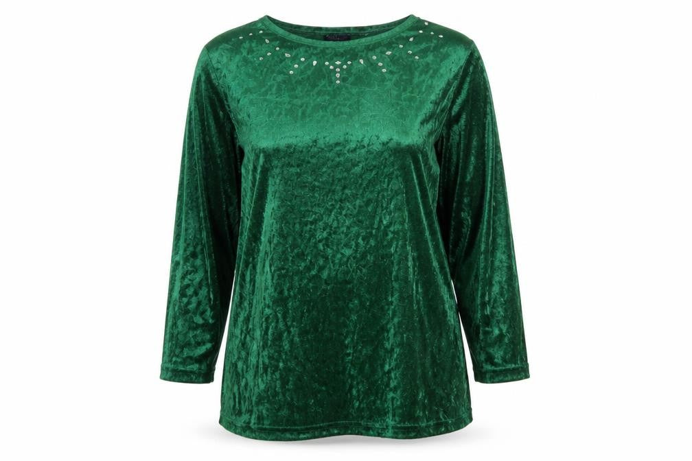 Truly Women’s Green Velvet Long Sleeve Beaded Blouse Size L