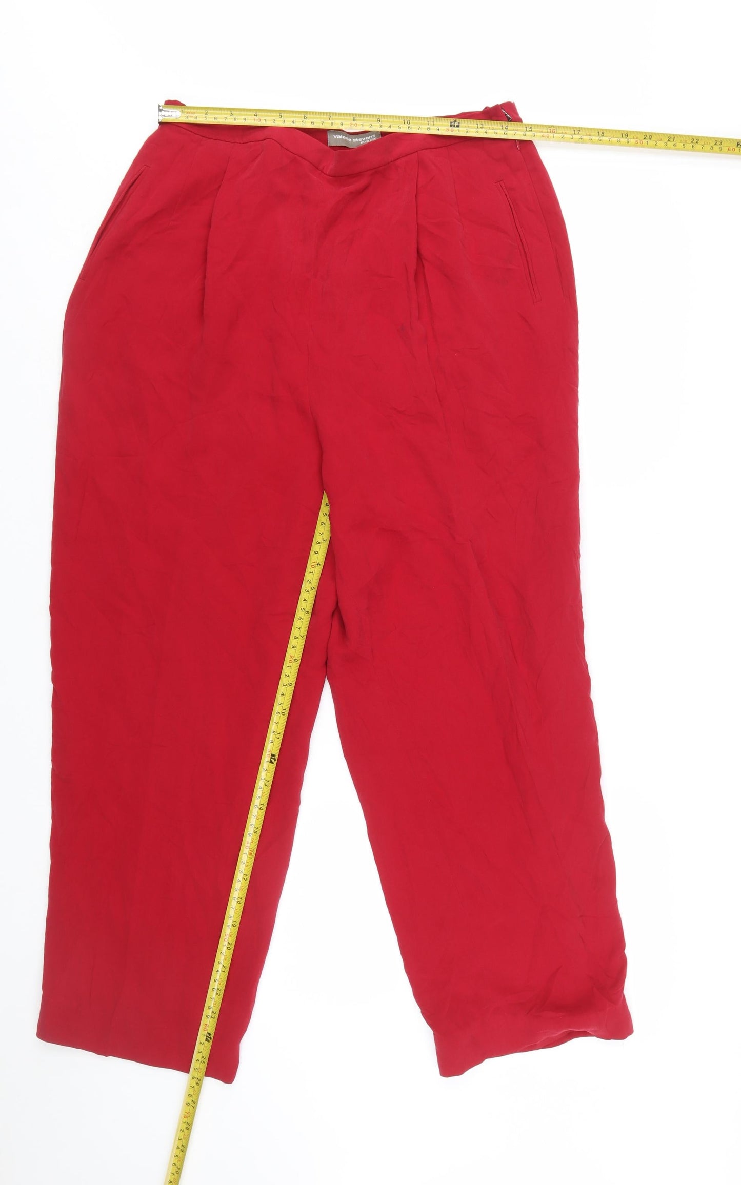 Valerie Stevens Women’s Red Pure Silk Pleated High Rise Trousers Size 14