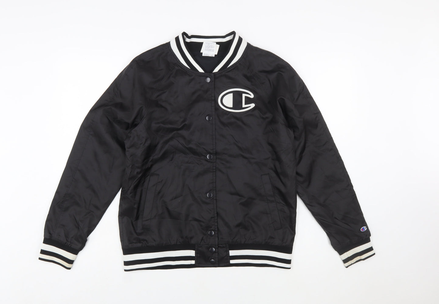 Champion Women Black M Varsity Jacket Lightweight Polyester