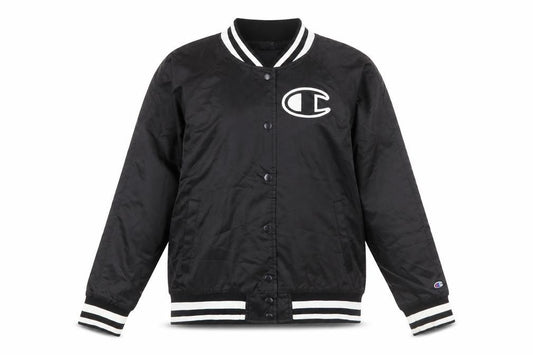 Champion Women Black M Varsity Jacket Lightweight Polyester
