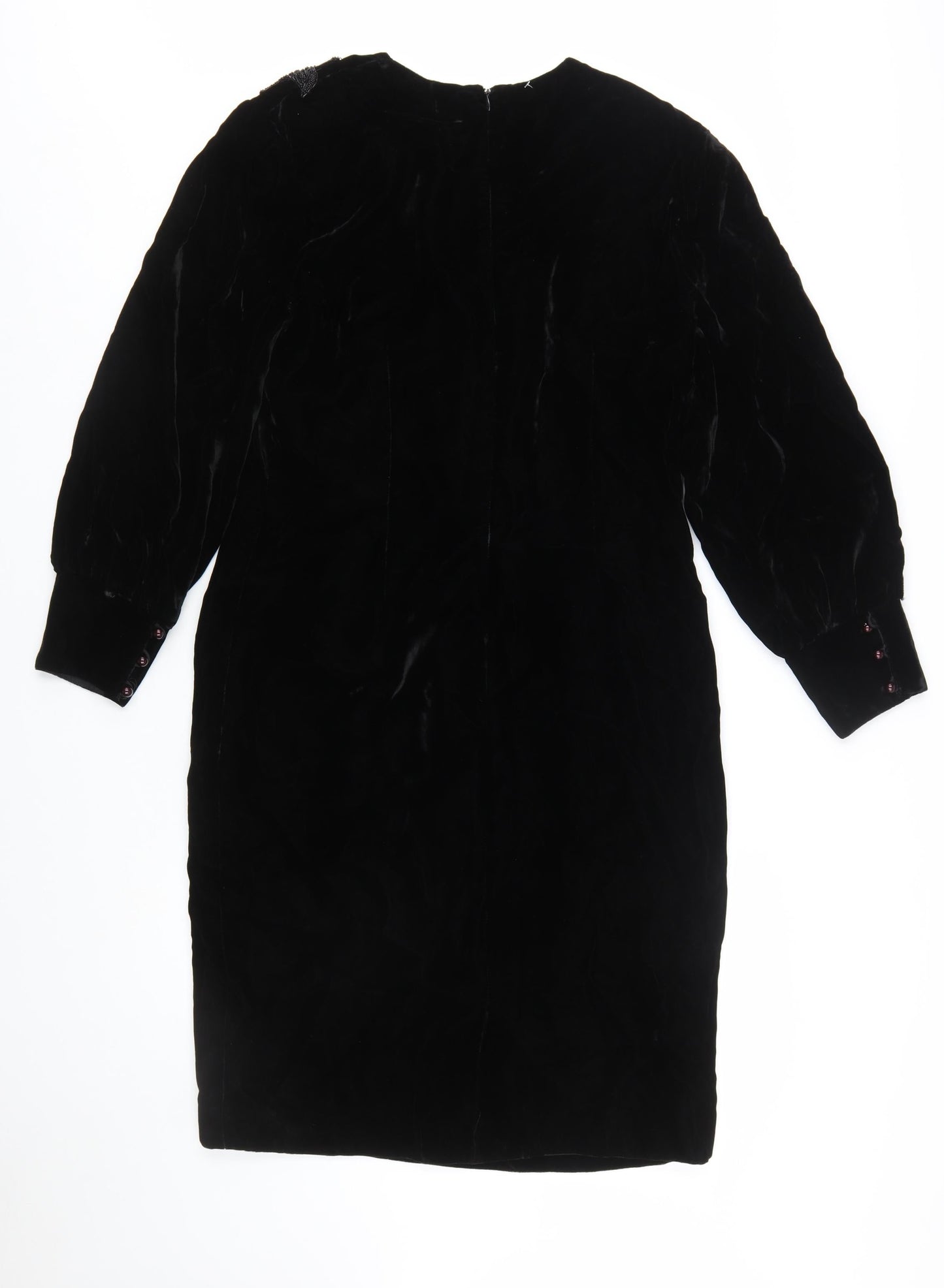 Rouie Women Black Velvet Knee Length Shift Dress Size 12