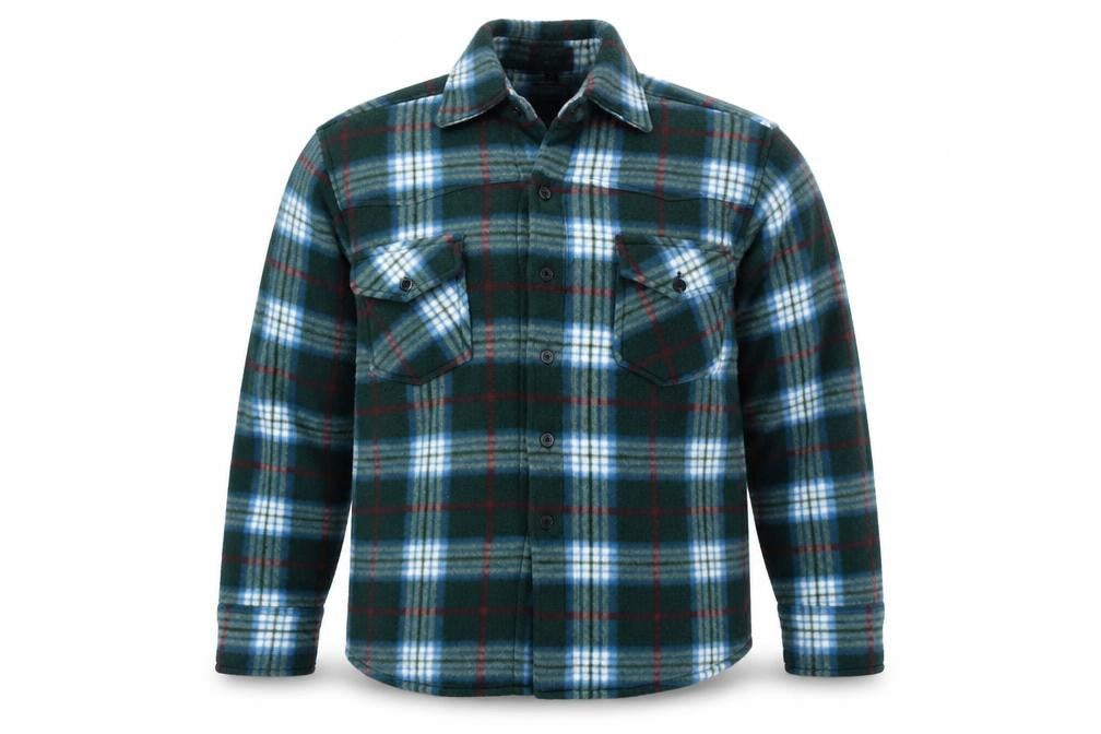 LANZANS Men's Green Plaid Flannel Button-Up Shirt L Regular Fit