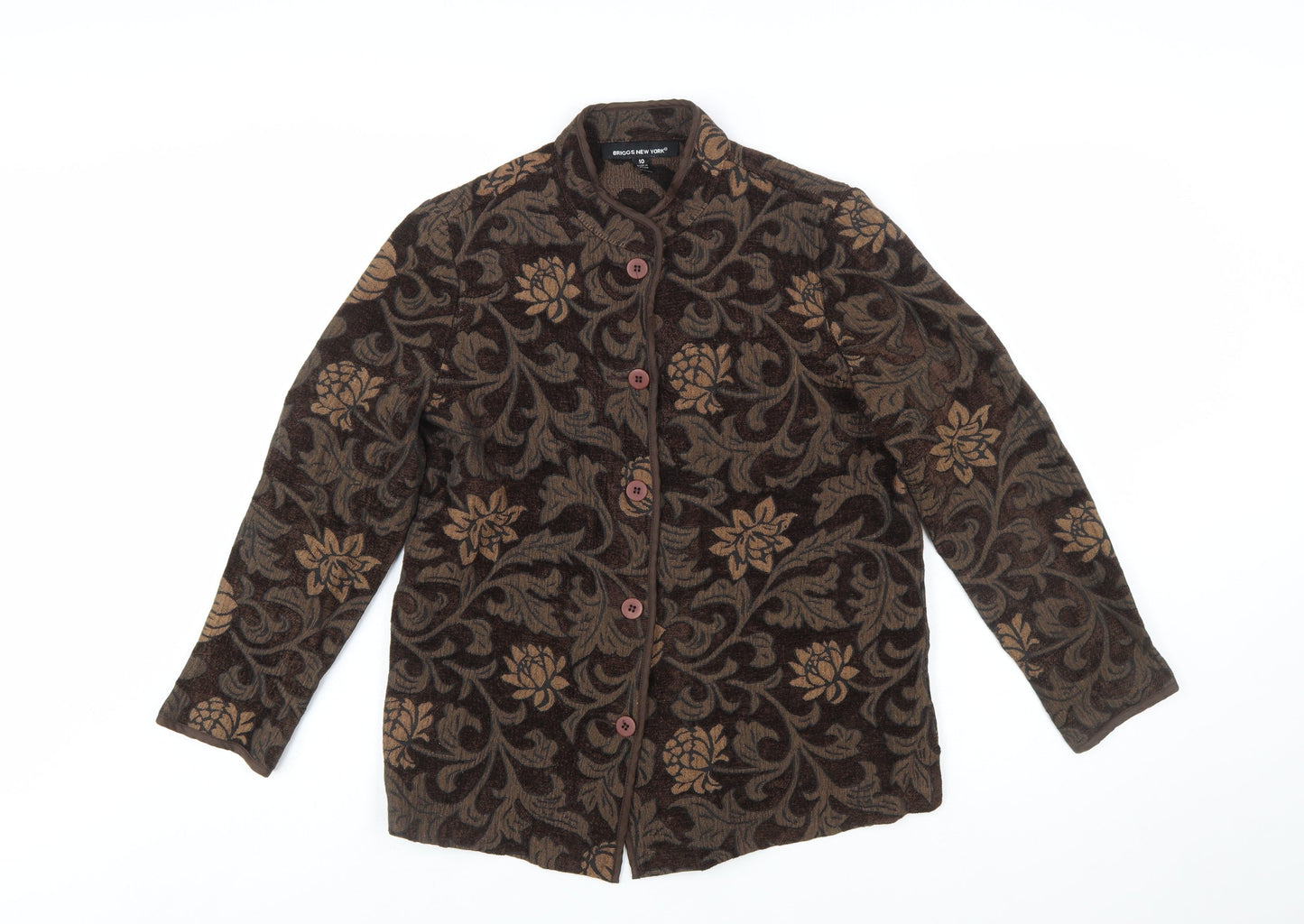 Briggs New York Women's Brown Floral Jacquard Suit Jacket Size 10