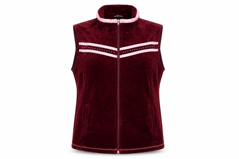 Café au Lait Women's Red Velour Zip Waistcoat XL Cotton Blend