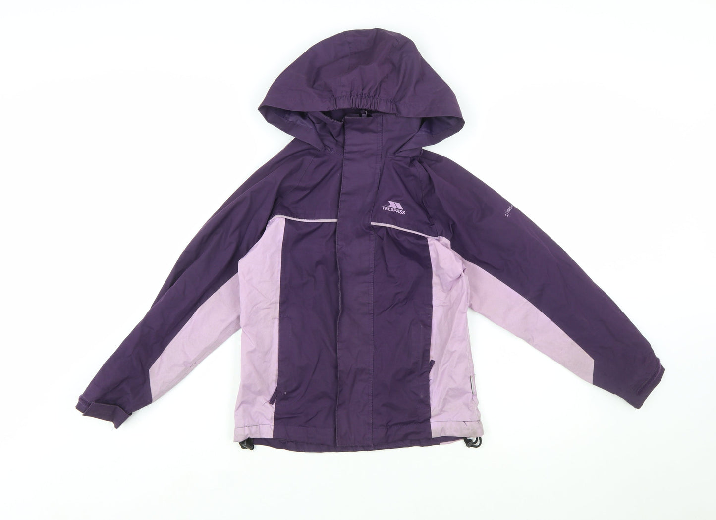 Trespass Girls Purple Waterproof Hooded Rain Coat Jacket 7-8 Years