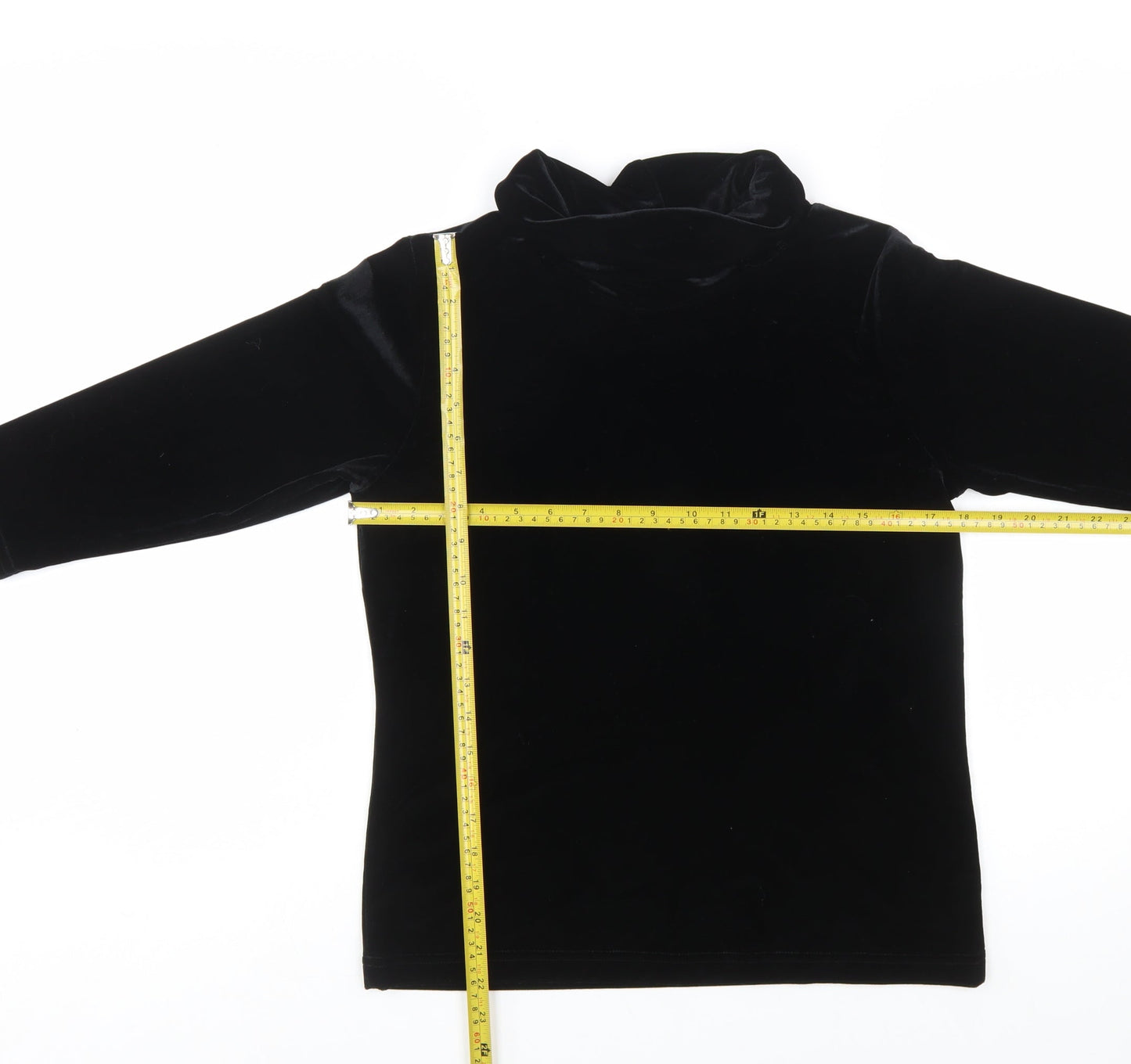 Mantles Womens Black Velvet Roll Neck Long Sleeve Blouse Size M