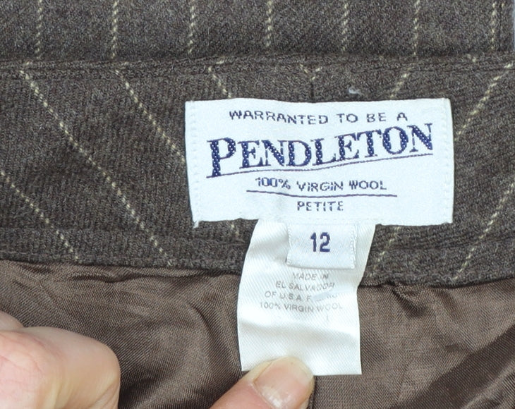 Pendleton Women Brown Wool Pinstripe Dress Pants Size 12 Petite