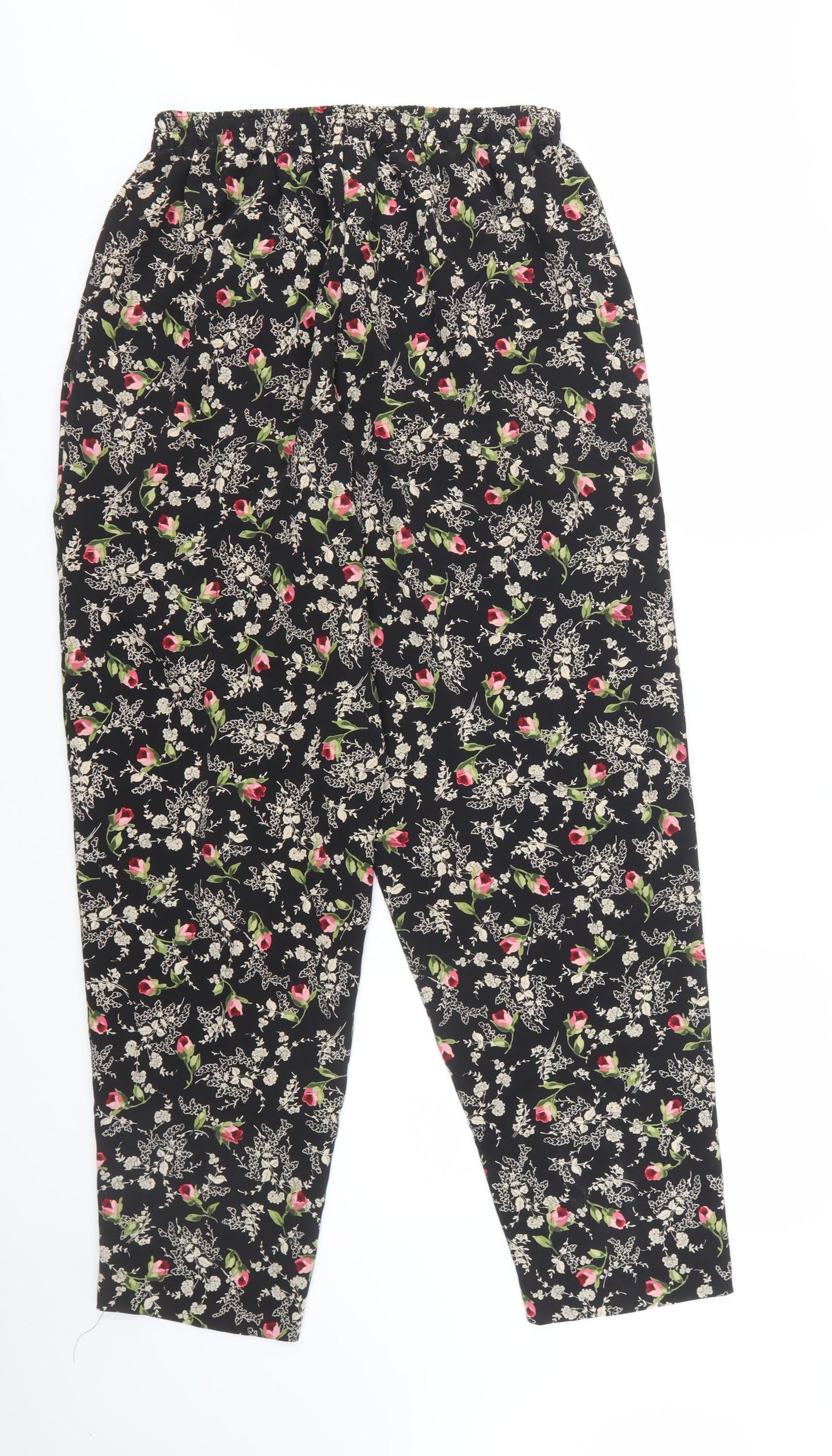 Maggie Sweet Womens Black Floral Tapered Trousers Medium
