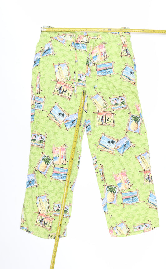 Holly Lane Women's Green Tropical Print Cropped Rayon Trousers Size S