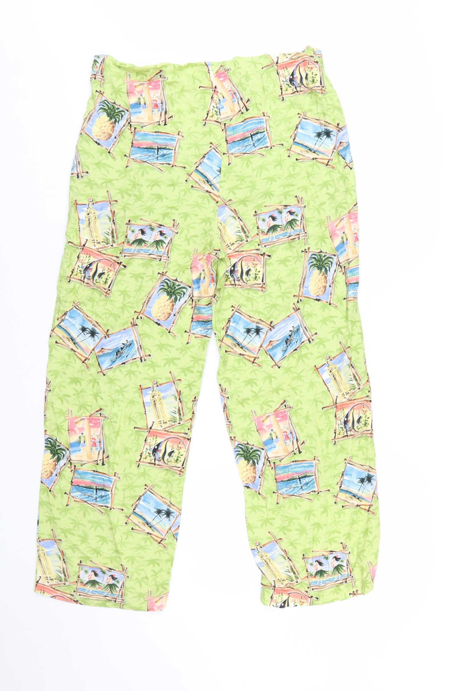 Holly Lane Women's Green Tropical Print Cropped Rayon Trousers Size S
