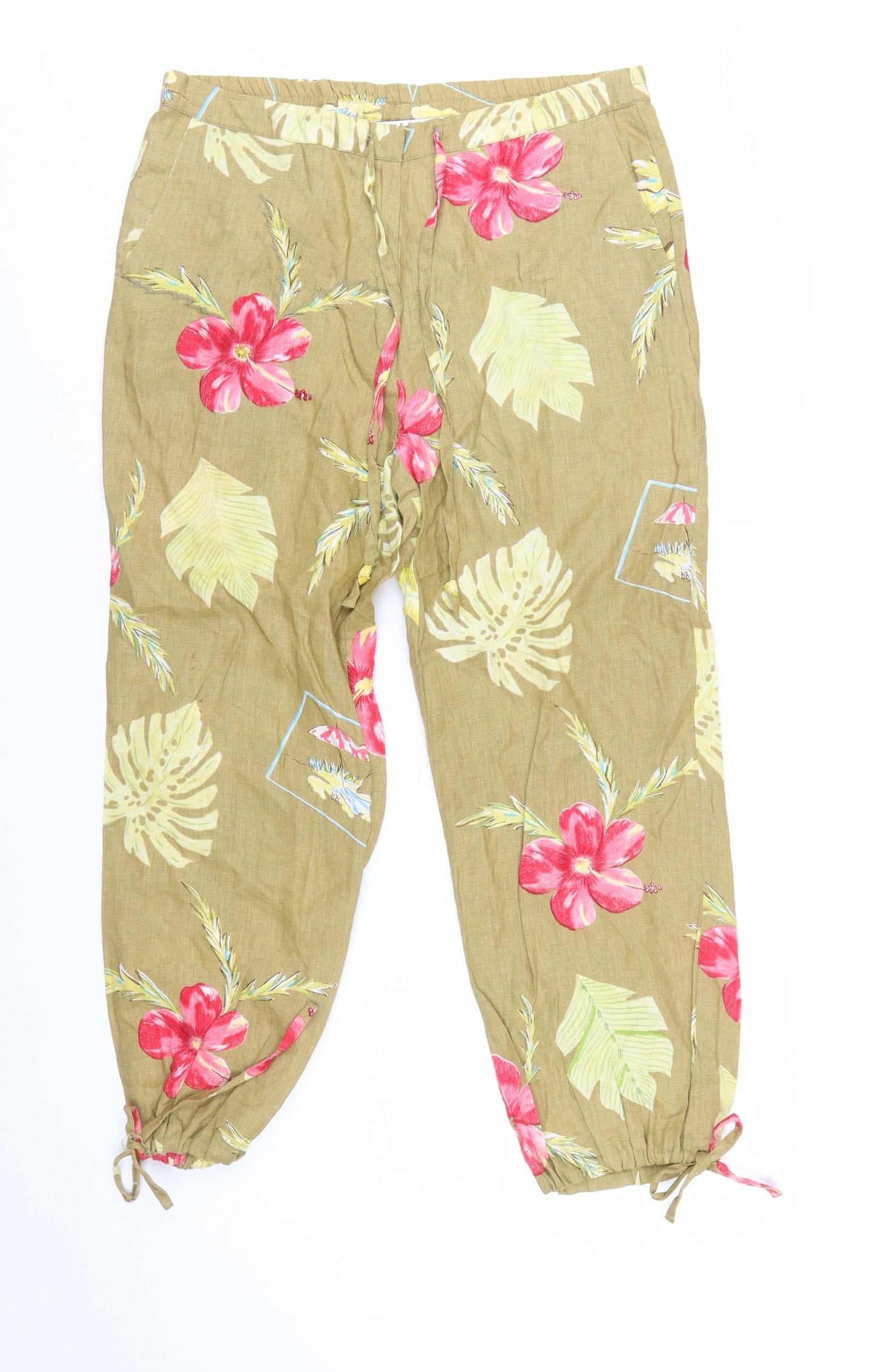 John Paul Richard Women’s Brown Floral Linen Cropped Trousers Size S