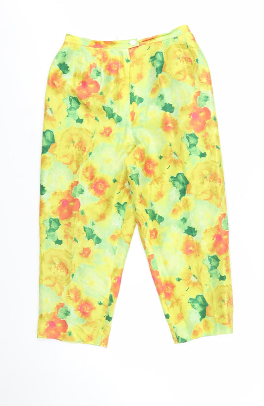 Hervé Benard Women’s Multicoloured Floral Silk Cropped Trousers Size 10