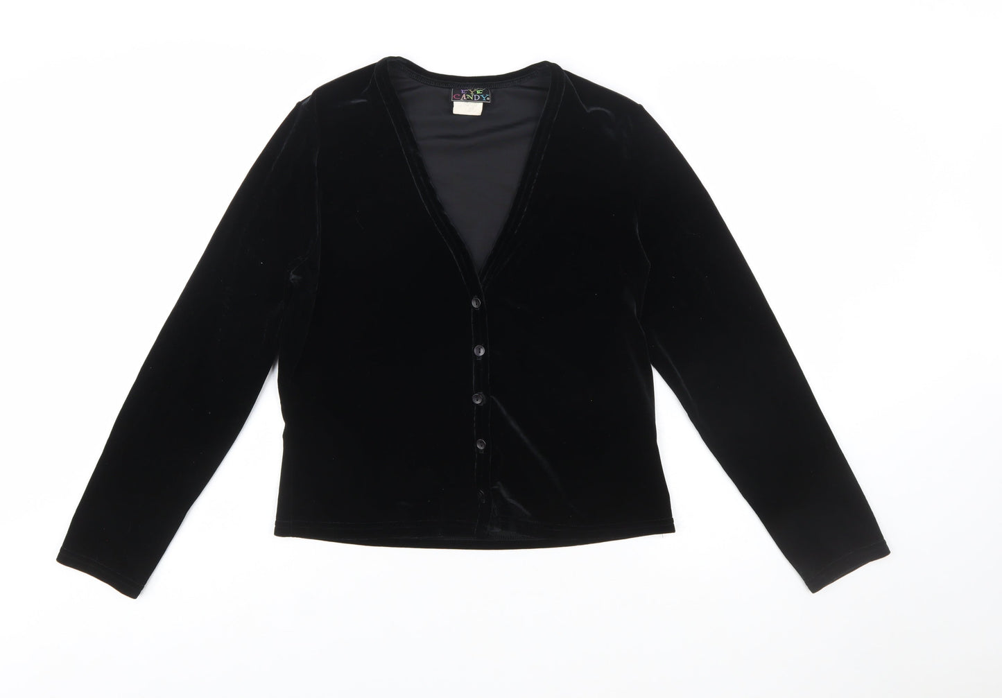 Eye Candy Women's Black Velvet Button-Up Top Long Sleeve Size L