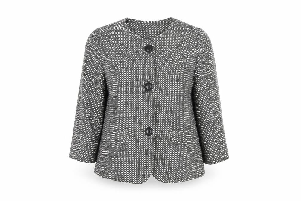 Joanna Womens Black White Check Blazer Jacket Size L Polyester