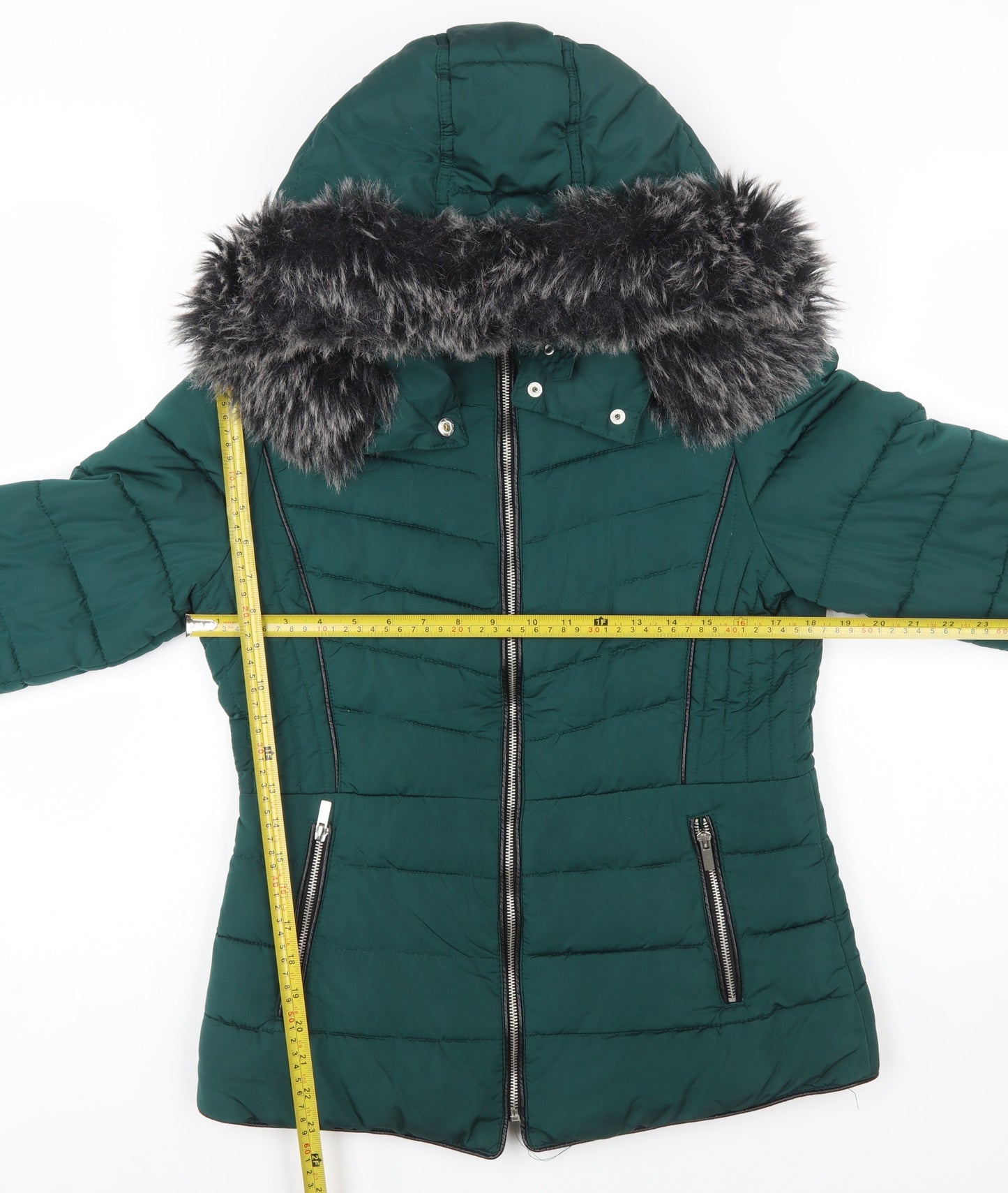 New Look Women’s Green Faux Fur Trim Puffer Jacket Size 10