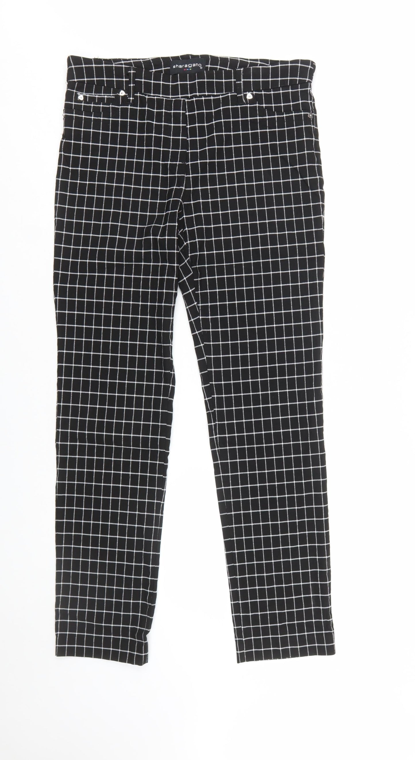 Sharagano Women's Black Check Tapered Trousers Size 10