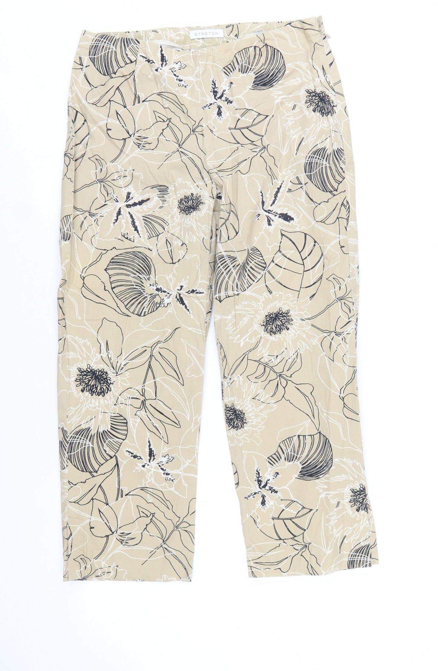Villager Women Beige Floral Cropped Stretch Cotton Trousers Size 4