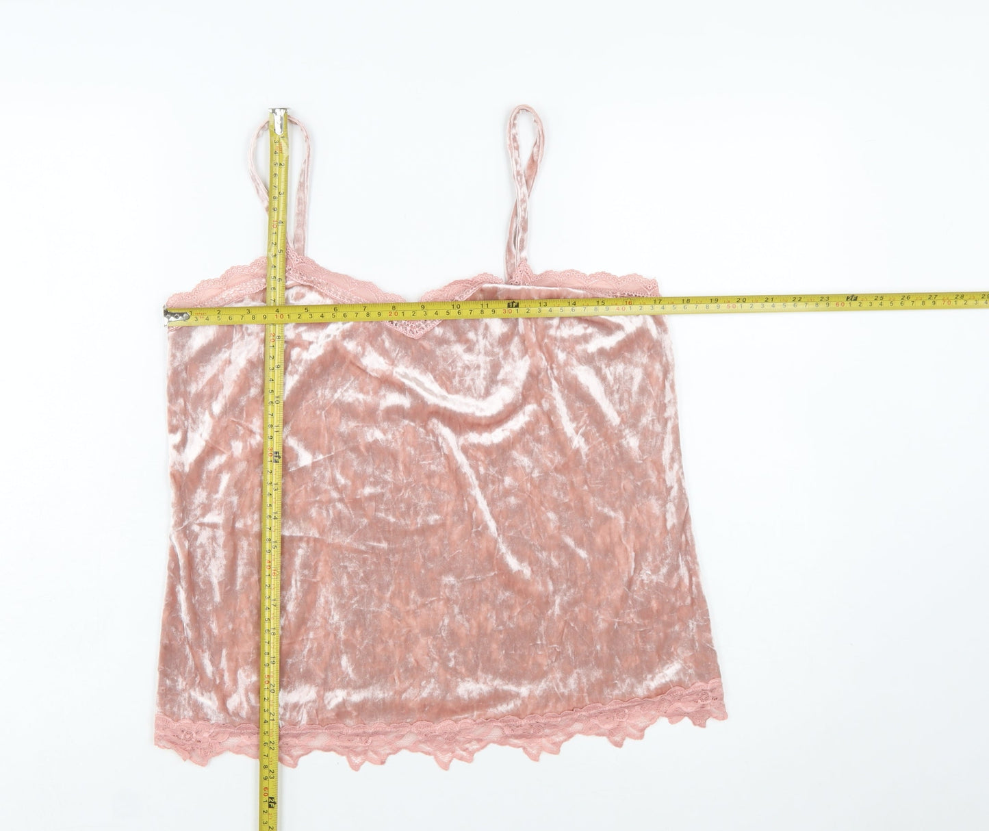 Cupio Women Pink Velvet Lace Trim Camisole Tank Top L
