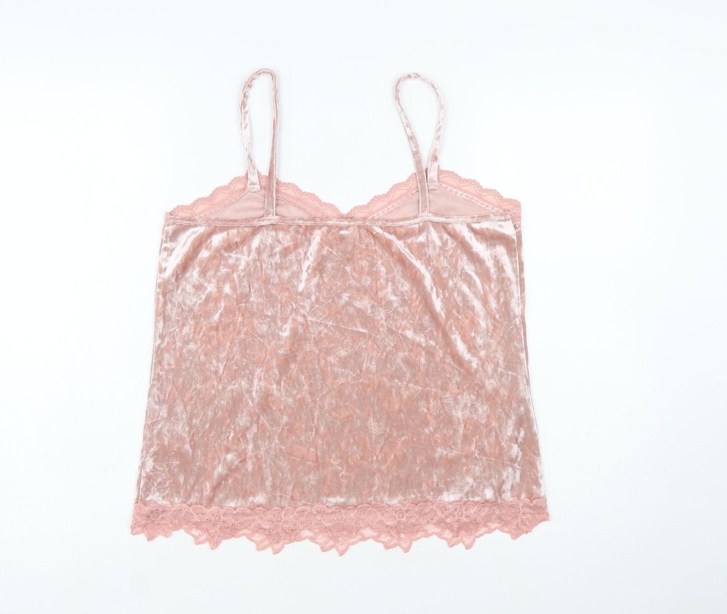 Cupio Women Pink Velvet Lace Trim Camisole Tank Top L