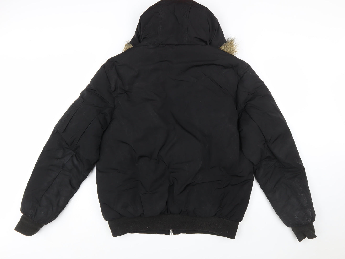 Couture Men’s Black Faux Fur Hooded Bomber Jacket Size L