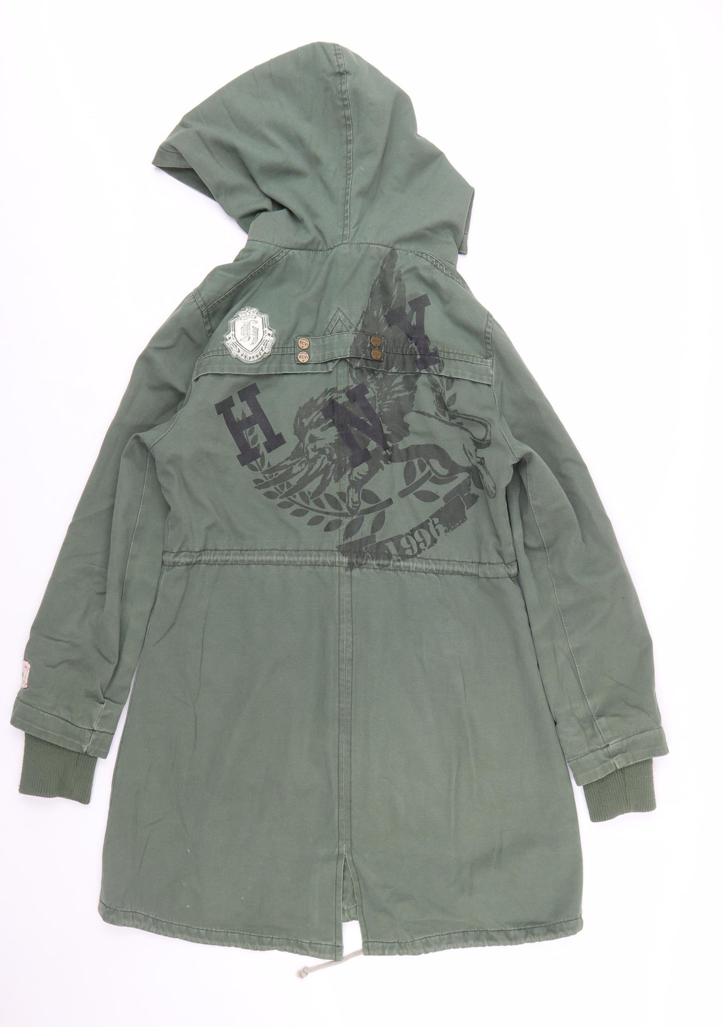 Henleys Womens Green Cotton Long Hooded Parka Coat Size S