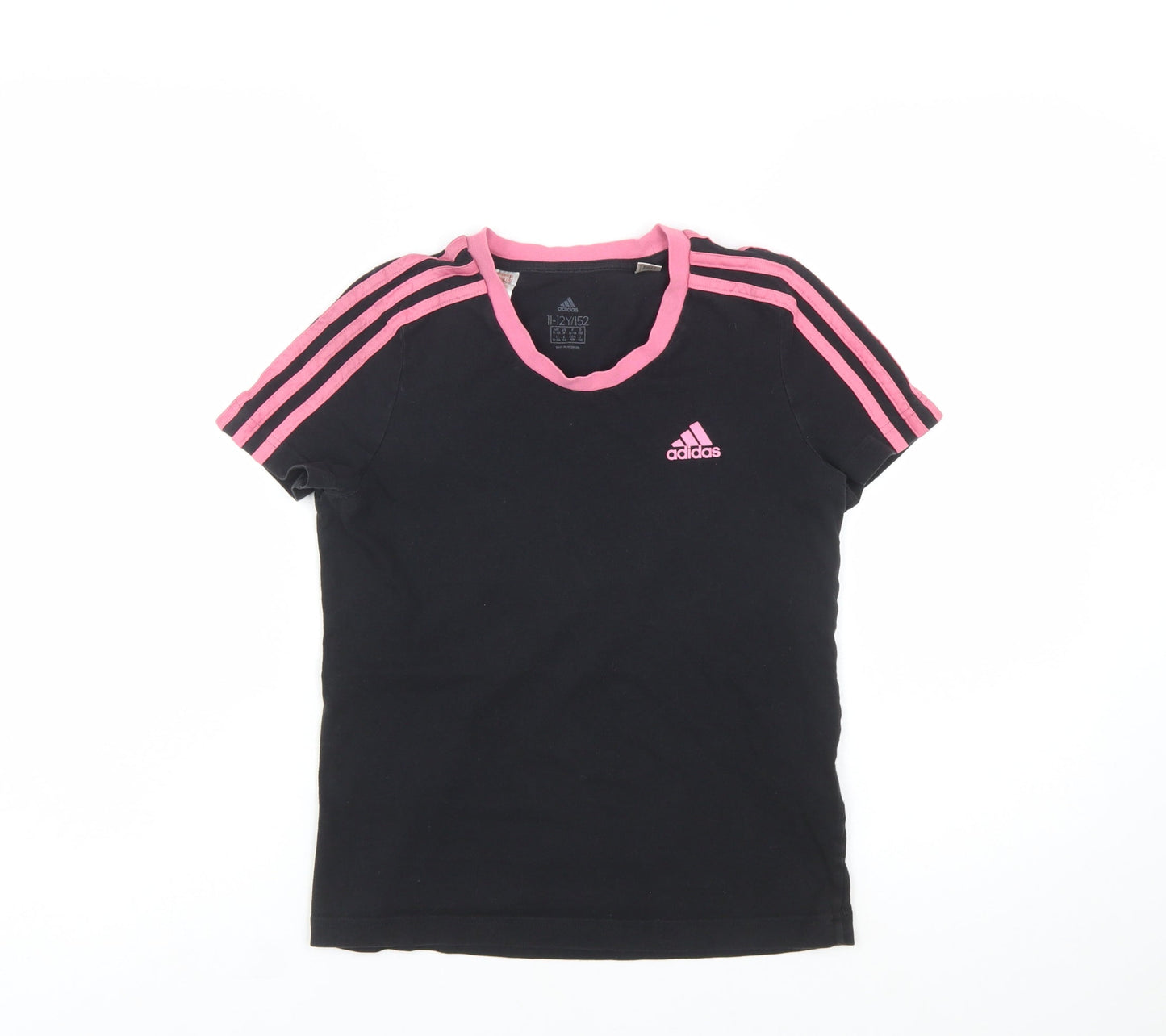 Adidas Girls Black Pink Short Sleeve Cotton Sports T-Shirt 11-12 Years