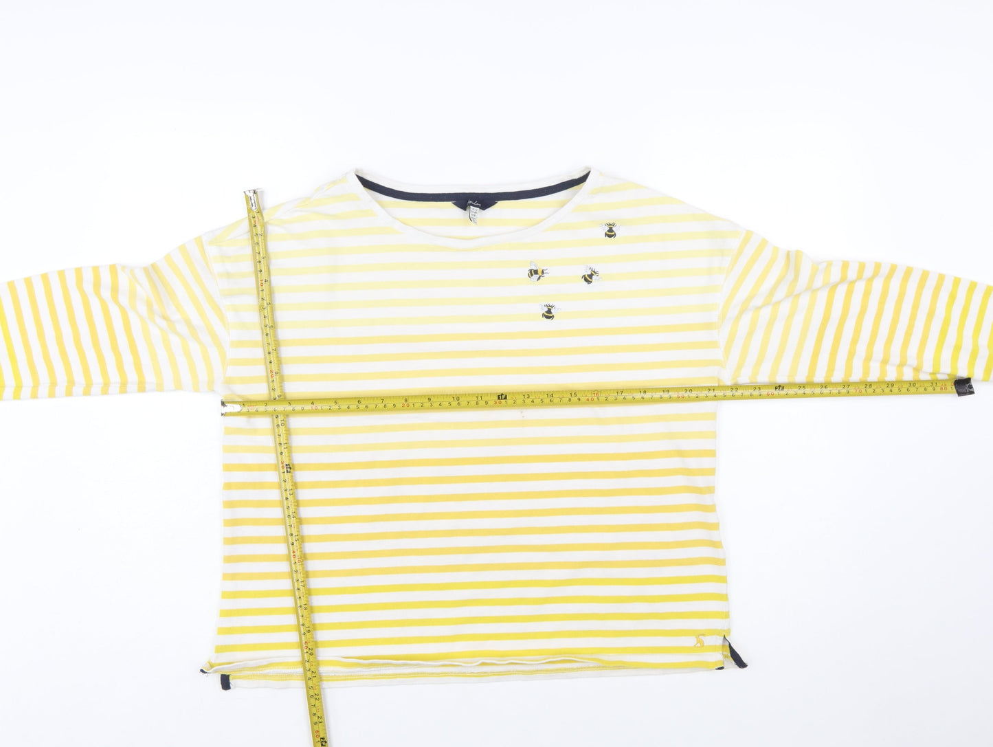 Joules Women Yellow Striped Long Sleeve Bee T-Shirt UK 12