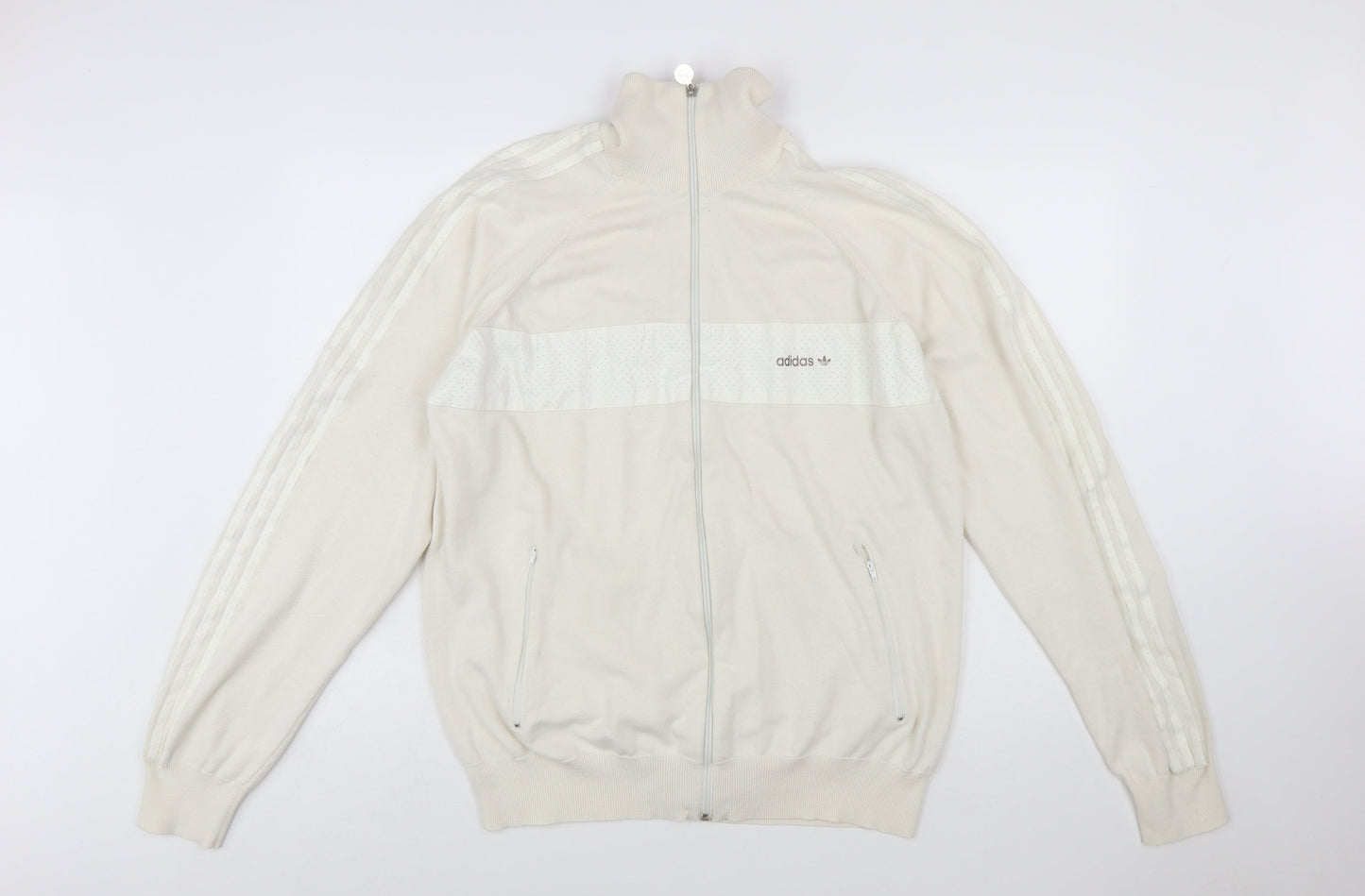 Adidas Men’s Ivory XL Full Zip High Neck Knit Jumper